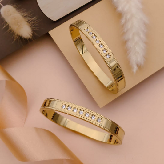 Square diamond-studded bangle