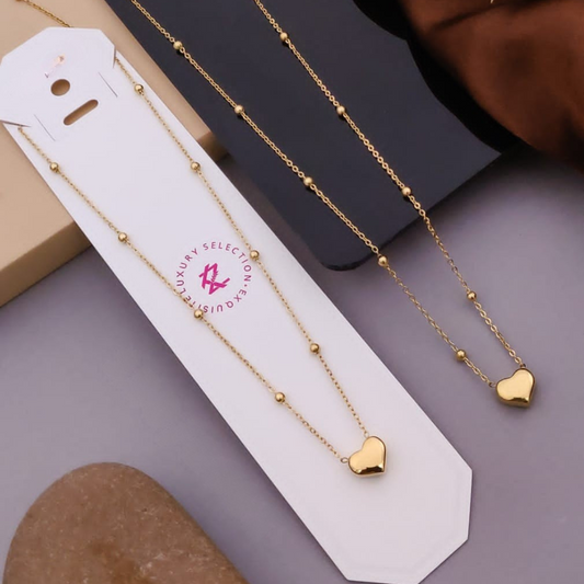 Golden Puff Heart Necklace